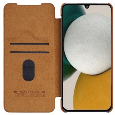 Samsung Galaxy A54 (SM-A546B) greznais Nillkin Qin Pro sērijas ādas atvērams brūns maciņš, maks | Vacins.lv