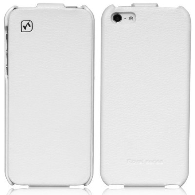 Prabangus „HOCO“ Duke serijos odinis vertikaliai atverčiamas baltas Apple iPhone SE (5, 5s) dėklas / Priedai.lt