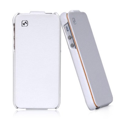 Prabangus „HOCO“ Duke serijos odinis vertikaliai atverčiamas baltas Apple iPhone SE (5, 5s) dėklas / Priedai.lt