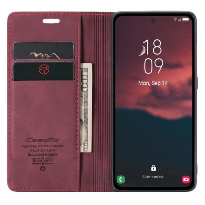 Samsung Galaxy A54 (SM-A546B) CaseMe Retro solīds atvēramais ādas bordo maciņš - maks | Vacins.lv
