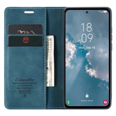 Samsung Galaxy A54 (SM-A546B) CaseMe Retro solīds atvēramais ādas zaļš maciņš - maks | Vacins.lv