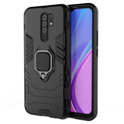 Xiaomi Redmi 9 „Kickstand“ pastiprinātas aizsardzības melns apvalks | Vacins.lv