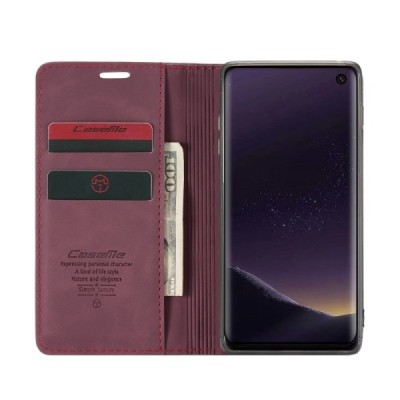Samsung Galaxy S10e (G970) CaseMe Retro solīds atvēramais ādas bordo maciņš - maks | Vacins.lv