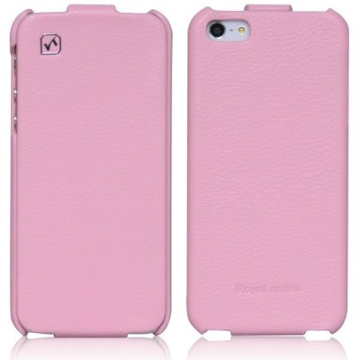 Prabangus „HOCO“ Duke serijos odinis vertikaliai atverčiamas rožinis Apple iPhone SE (5, 5s) dėklas / Priedai.lt