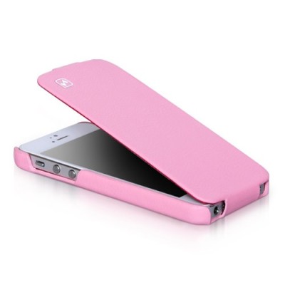 Prabangus „HOCO“ Duke serijos odinis vertikaliai atverčiamas rožinis Apple iPhone SE (5, 5s) dėklas / Priedai.lt