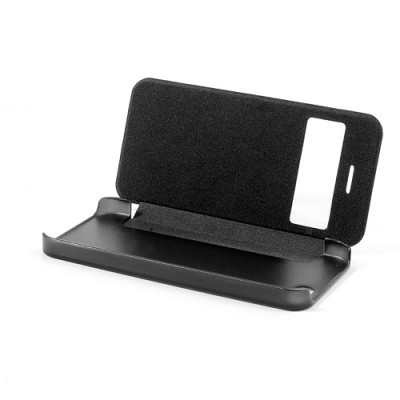 Atverčiamas juodas „S-View“ stiliaus Apple iPhone SE (5, 5s) dėklas / Priedai.lt