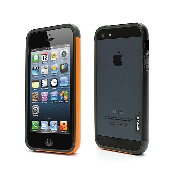 „Walnutt“ Trio rėmelis (bamperis) - oranžinis / juodas (iPhone 5 / 5S / SE 2016)