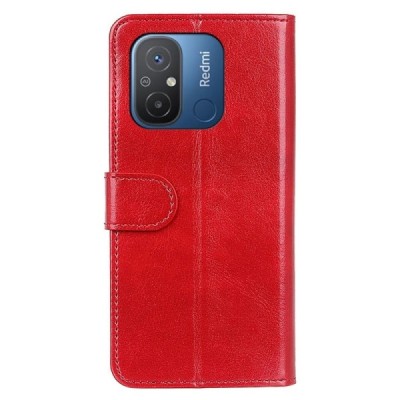 Xiaomi Redmi 12C (11A) atverčiamas raudonas odinis dėklas - piniginė | Priedai.lt