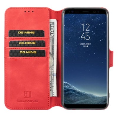 Samsung Galaxy S8 (G950) atverčiamas raudonas odinis retro dėklas - piniginė | Priedai.lt