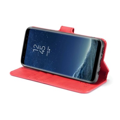 Samsung Galaxy S8 (G950) atverčiamas raudonas odinis retro dėklas - piniginė | Priedai.lt