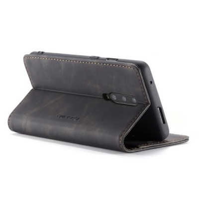 OnePlus 7 Pro CaseMe Retro solīds atvēramais ādas melns maciņš - maks | Vacins.lv