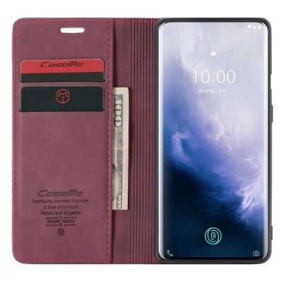 OnePlus 7 Pro CaseMe Retro solīds atvēramais ādas bordo maciņš - maks | Vacins.lv