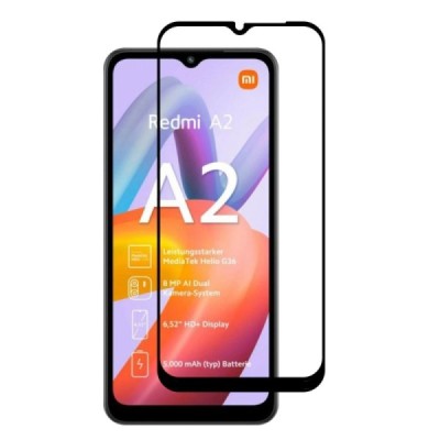 Xiaomi Redmi A2 (A1, A2+, A1+) „Rurihai“ 9H Tempered Glass sustiprintos apsaugos juodas pilnai dengiantis apsauginis ekrano stik