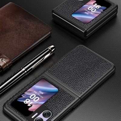 Oppo Find N2 Flip Deluxe Leather melns ādas plastika apvalks | Vacins.lv