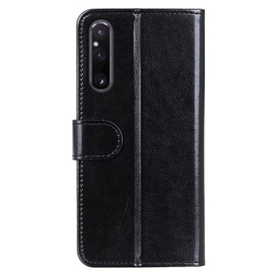 Sony Xperia 1 V atvēramais ādas melns maciņš (maks) | Vacins.lv