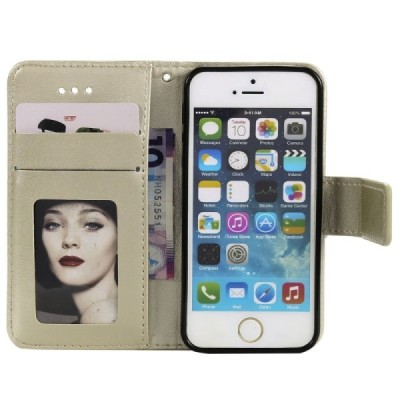 Apple iPhone SE 2016 (iPhone 5, iPhone 5S) atverčiamas auksinis „Mandala“ odinis dėklas - knygutė | Priedai.lt