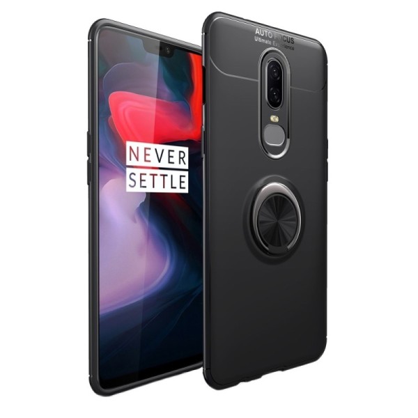 „FOCUS“ Kickstand cieta silikona (TPU) apvalks - melns (OnePlus 6)