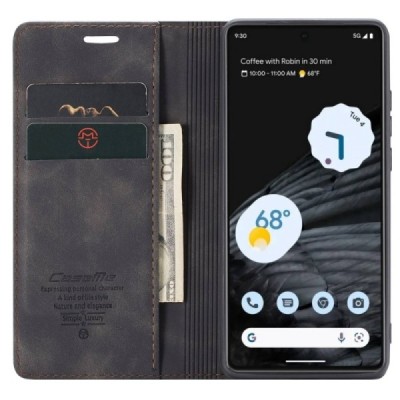 Google Pixel 7 CaseMe Retro solīds atvēramais ādas melns maciņš - maks | Vacins.lv