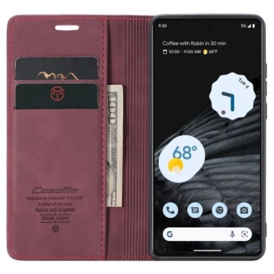 Google Pixel 7 CaseMe Retro solīds atvēramais ādas bordo maciņš - maks | Vacins.lv