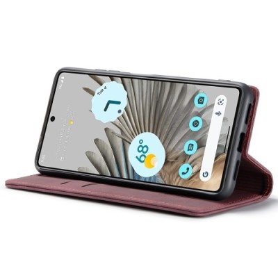 Google Pixel 7 Pro CaseMe Retro solīds atvēramais ādas bordo maciņš - maks | Vacins.lv