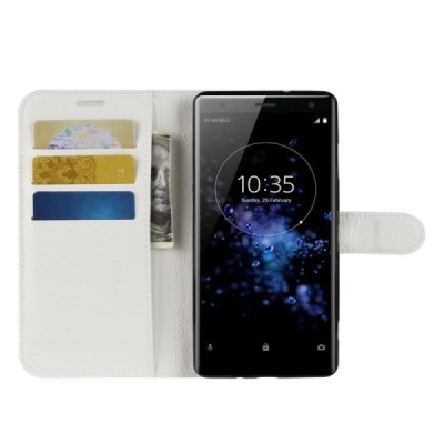 Sony Xperia XZ3 atvēramais balts ādas Litchi maciņš (maks) | Vacins.lv