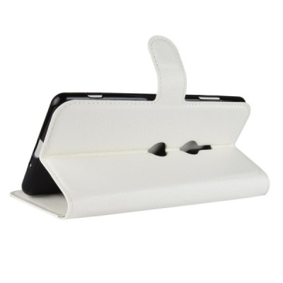 Sony Xperia XZ3 atvēramais balts ādas Litchi maciņš (maks) | Vacins.lv