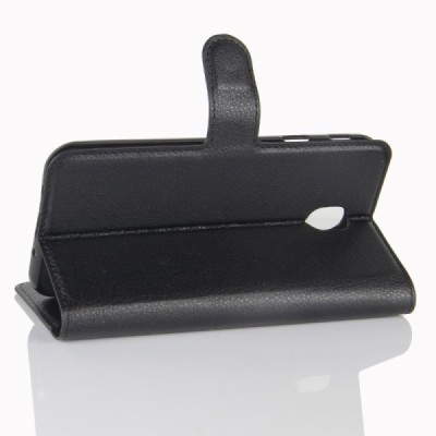 Samsung Galaxy J3 2017 (J330) „Litchi“ atverčiamas juodas odinis dėklas - piniginė | Priedai.lt