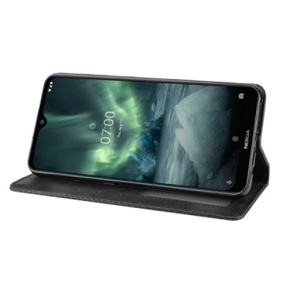 Nokia 7.2 (6.2) Vintage melns ādas atvērams maciņš ar magnetu | Vacins.lv