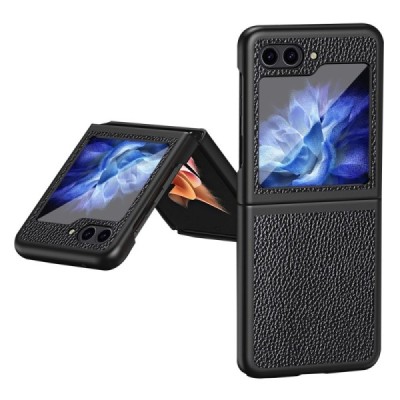 Galaxy Flip5 5G (SM-F731B) Deluxe Leather melns ādas plastika apvalks | Vacins.lv