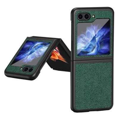 Samsung Galaxy Flip5 5G (SM-F731B) Deluxe Leather žalias odinis dėklas - nugarėlė | Priedai.lt
