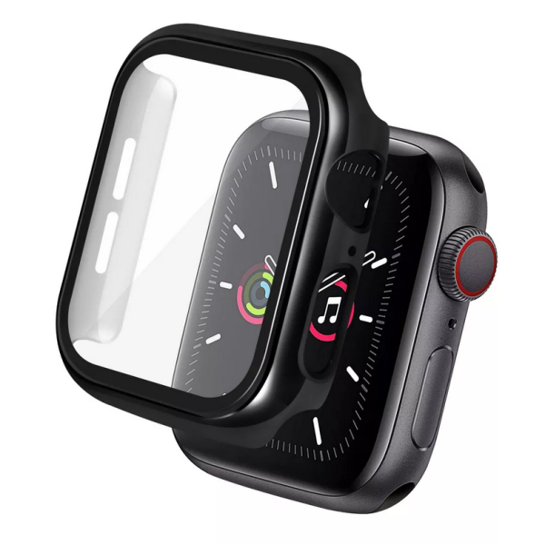 „Fashion“ Tempered Glass apsauginis ekrano stiklas su rėmeliu - juodas (Watch SE 2022 / SE / 6 / 5 / 4)