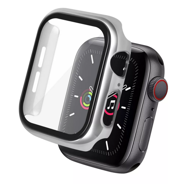 „Fashion“ Tempered Glass apsauginis ekrano stiklas su rėmeliu - sidabrinis (Watch SE 2022 / SE / 6 / 5 / 4)