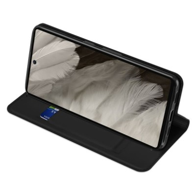 Google Pixel 7A „Dux Ducis“ Skin sērijas melns ādas atvērams maciņš | Vacins.lv