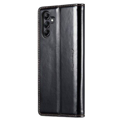 Samsung Galaxy A54 (SM-A546B) „CaseMe“ Leather solīds atvēramais ādas melns maciņš - maks | Vacins.lv