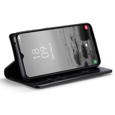 Samsung Galaxy A54 (SM-A546B) „CaseMe“ Leather solīds atvēramais ādas melns maciņš - maks | Vacins.lv
