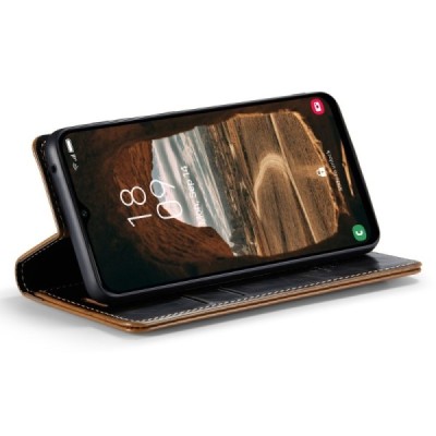 Samsung Galaxy A54 (SM-A546B) „CaseMe“ Leather solīds atvēramais ādas brūns maciņš - maks | Vacins.lv