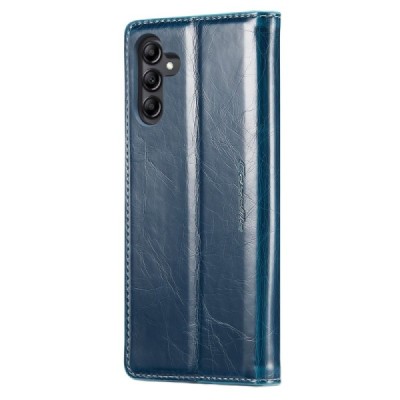 Samsung Galaxy A54 (SM-A546B) „CaseMe“ Leather solīds atvēramais ādas zils maciņš - maks | Vacins.lv