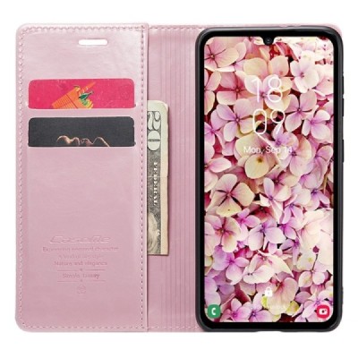 Samsung Galaxy A54 (SM-A546B) „CaseMe“ Leather solīds atvēramais ādas rozs maciņš - maks | Vacins.lv