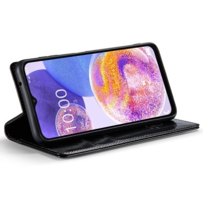 Samsung Galaxy A23 5G (SM-A236B, SM-M236B, SM-E236B) „CaseMe“ Leather solīds atvēramais ādas melns maciņš - maks | Vacins.lv