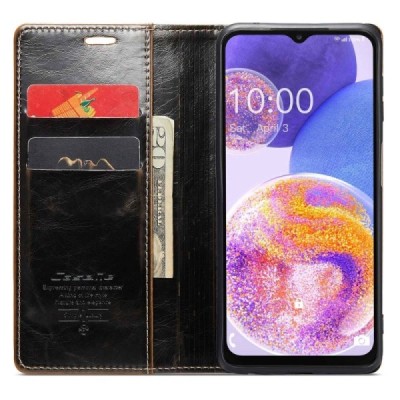 Samsung Galaxy A23 5G (SM-A236B, SM-M236B, SM-E236B) „CaseMe“ Leather solīds atvēramais ādas brūns maciņš - maks | Vacins.lv