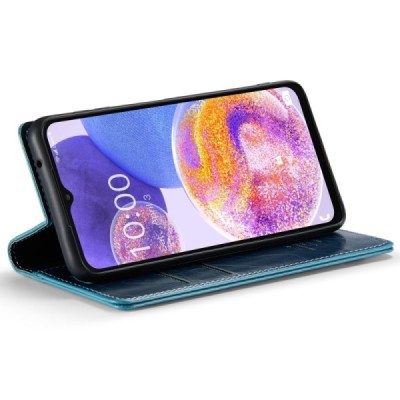 Samsung Galaxy A23 5G (SM-A236B, SM-M236B, SM-E236B) „CaseMe“ Leather solīds atvēramais ādas zils maciņš - maks | Vacins.lv