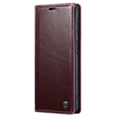 Samsung Galaxy A23 5G (SM-A236B, SM-M236B, SM-E236B) „CaseMe“ Leather solīds atvēramais ādas bordo maciņš - maks | Vacins.lv