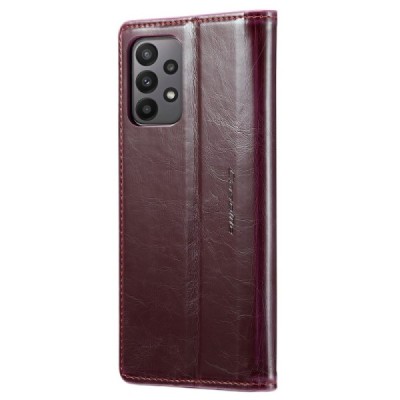 Samsung Galaxy A23 5G (SM-A236B, SM-M236B, SM-E236B) „CaseMe“ Leather solīds atvēramais ādas bordo maciņš - maks | Vacins.lv
