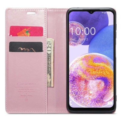 Samsung Galaxy A23 5G (SM-A236B, SM-M236B, SM-E236B) „CaseMe“ Leather solīds atvēramais ādas rozs maciņš - maks | Vacins.lv
