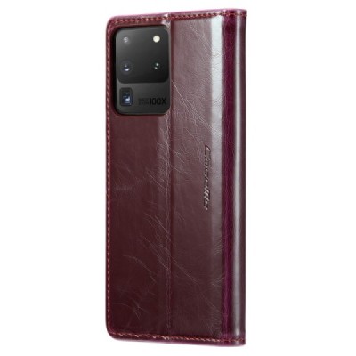 Samsung Galaxy S20 Ultra (G988, G988) „CaseMe“ Leather solidus atverčiamas bordo odinis dėklas - knygutė | Priedai.lt