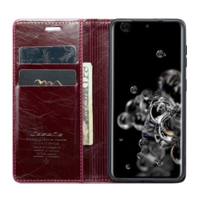 Samsung Galaxy S20 Ultra (G988, G988) „CaseMe“ Leather solidus atverčiamas bordo odinis dėklas - knygutė | Priedai.lt