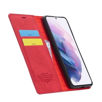 Samsung Galaxy S21 (G991B) „Lc.Imeeke“ sarkans ādas atvērams maciņš | Vacins.lv