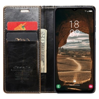 Samsung Galaxy A34 5G (SM-A346E) „CaseMe“ Leather solīds atvēramais ādas brūns maciņš - maks | Vacins.lv