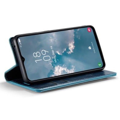 Samsung Galaxy A34 5G (SM-A346E) „CaseMe“ Leather solīds atvēramais ādas zils maciņš - maks | Vacins.lv