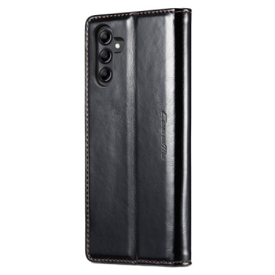 Samsung Galaxy A34 5G (SM-A346E) „CaseMe“ Leather solīds atvēramais ādas melns maciņš - maks | Vacins.lv